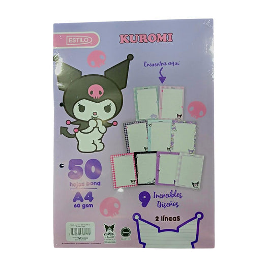 Estilo Paquete de Hojas A4 Con Diseño Kuromi 2 Líneas 50 Hojas