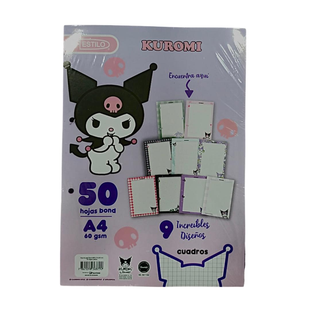 Estilo Paquete de Hojas A4 Con Diseño Kuromi Cuadros 50 Hojas