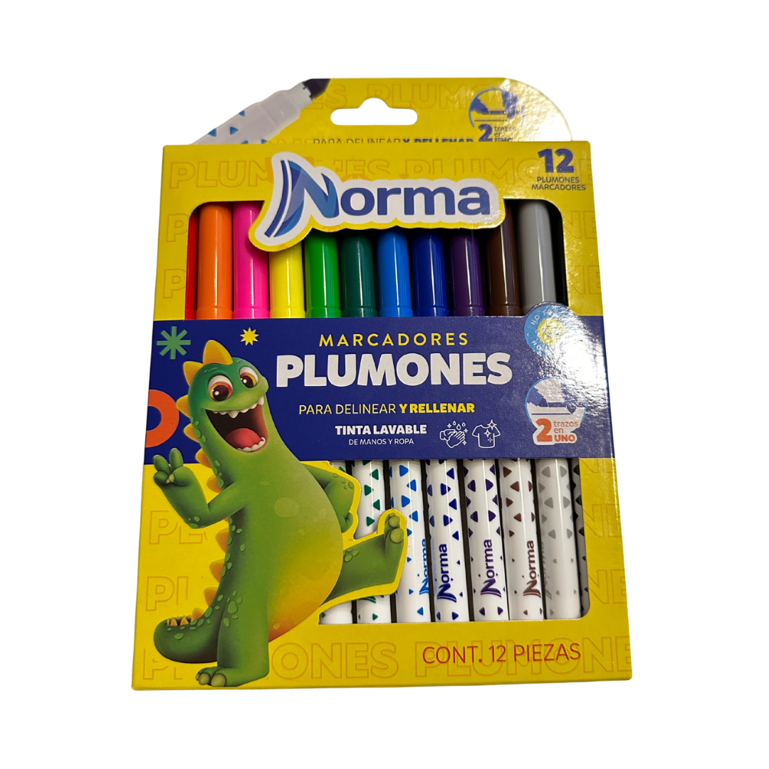 Norma 12 Marcadores Plumones Lavables