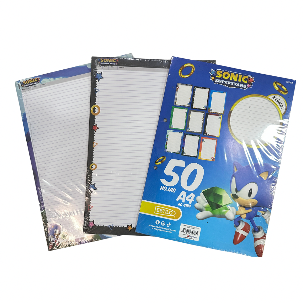 Estilo 50 Hojas Decoradas Sonic - 2 Líneas