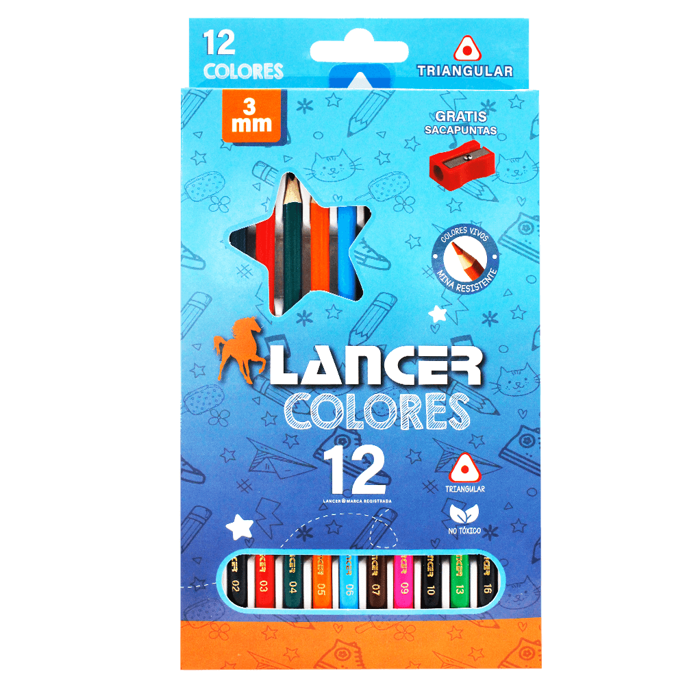 Lancer Caja de Lápices de Colores Triangulares Jumbo 5mm 12 Colores
