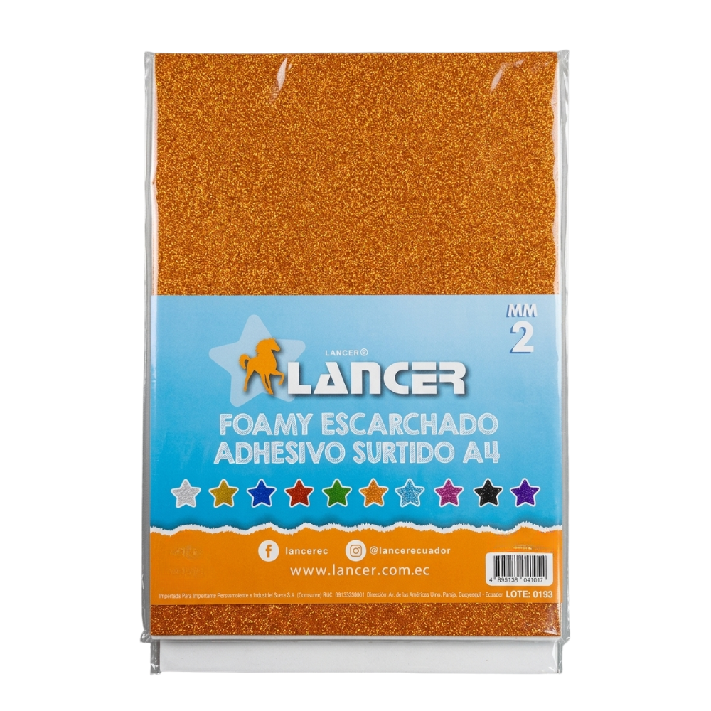Lancer Foamy Escarchado Adhesivo Surtido A4 10Pcs