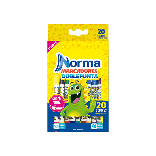 Norma Caja de Marcadores Doble Punta Lavables 20 Colores