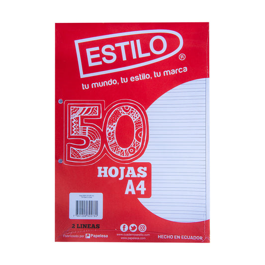 Estilo Paquete de 50 Hojas 2 Líneas A4