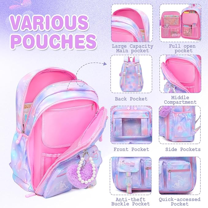 Alrisg Sweet Girls Mochila Púrpura Perlas
