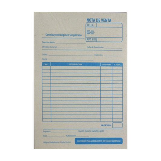 Block Nota de Venta Grande