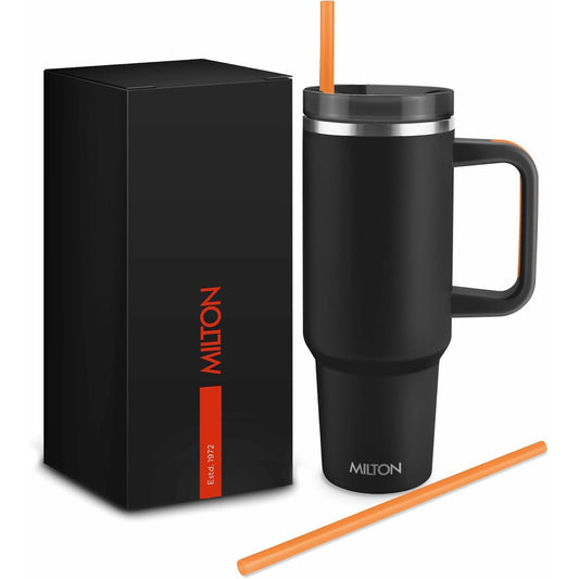 MILTON Vaso de 40 onzas con asa y 2 sorbetes - Negro