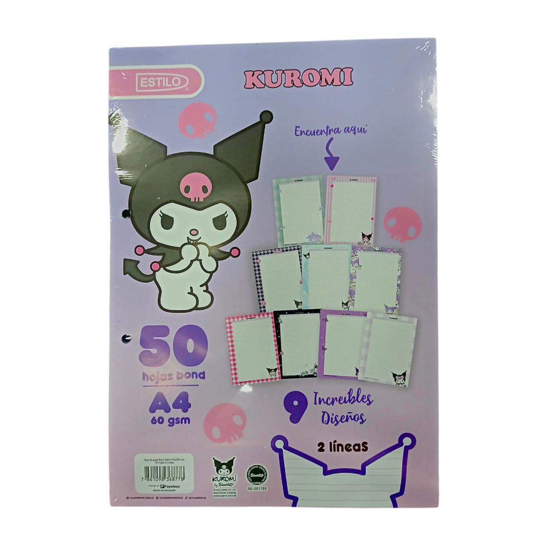 Estilo Paquete de Hojas A4 Con Diseño Kuromi 2 Líneas 50 Hojas