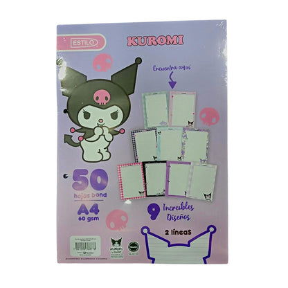 Estilo Paquete de Hojas A4 Con Diseño Kuromi 2 Líneas 50 Hojas