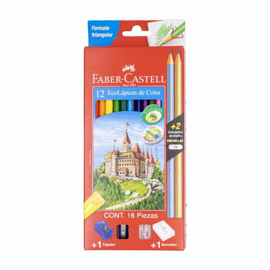 Faber-Castell EcoLápices de Color 12+2 con Borrador y Sacapuntas