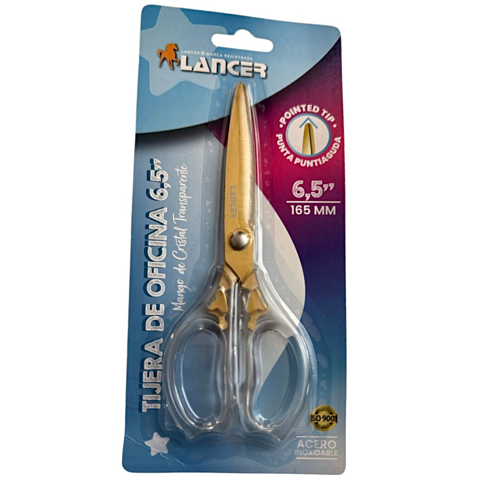 Lancer Tijera de Oficina 6,5" Mango de Cristal Transparente