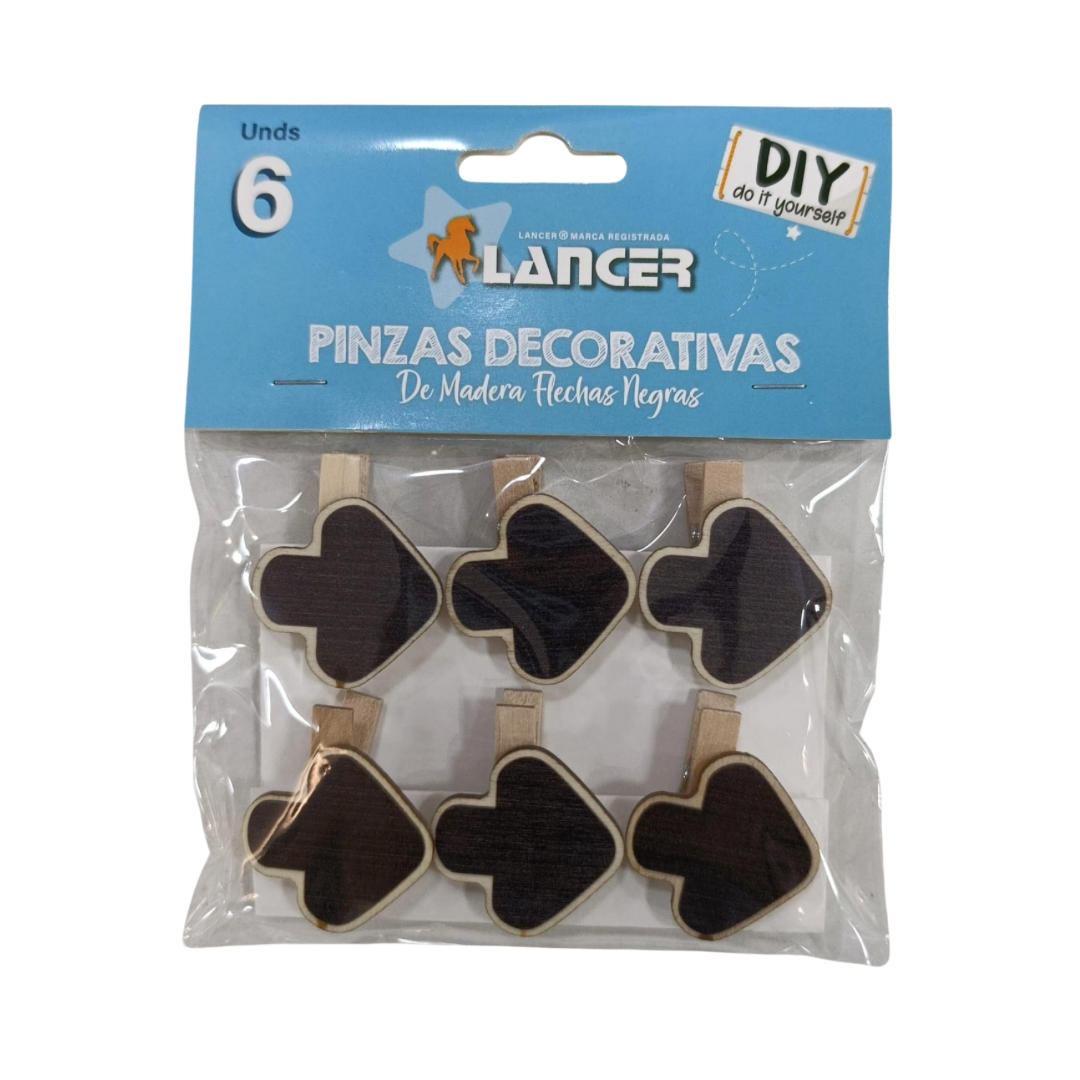 Lancer Pinzas Decorativas de Madera Flechas Negras X6