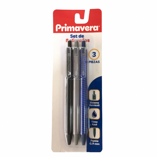Primavera Set de Bolígrafos X3 Tinta Azul