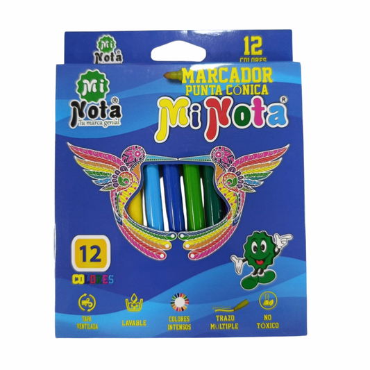 Mi Nota Marcadores Punta Cónica 12 Colores