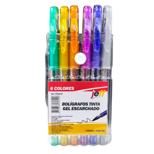 Jeff Bolígrafo 6 Colores Tinta Gel Escarchada