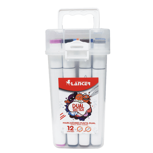 Lancer Caja de Marcadores Punta Dual 12 Colores