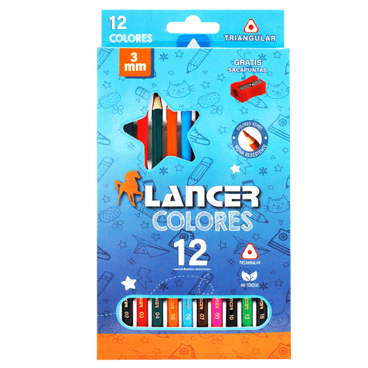 Lancer Caja de Lápices de Colores Triangulares Jumbo 5mm 12 Colores