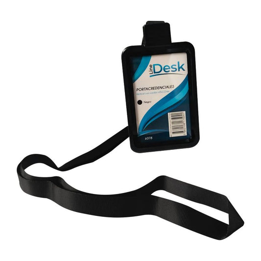 Line Desk Porta Credencial Vertical con Cordón 69x122mm Negro