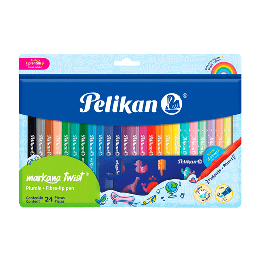 Pelikan Marcadores Markana Twist 24 Colores + Plantilla
