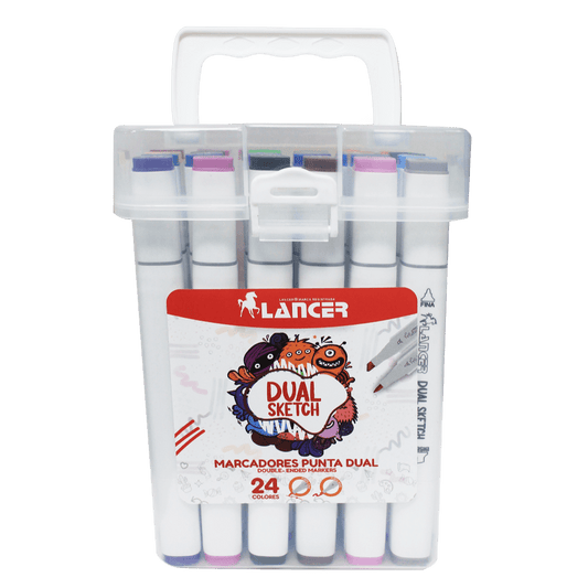 Lancer Caja de Marcadores Punta Dual 24 Colores