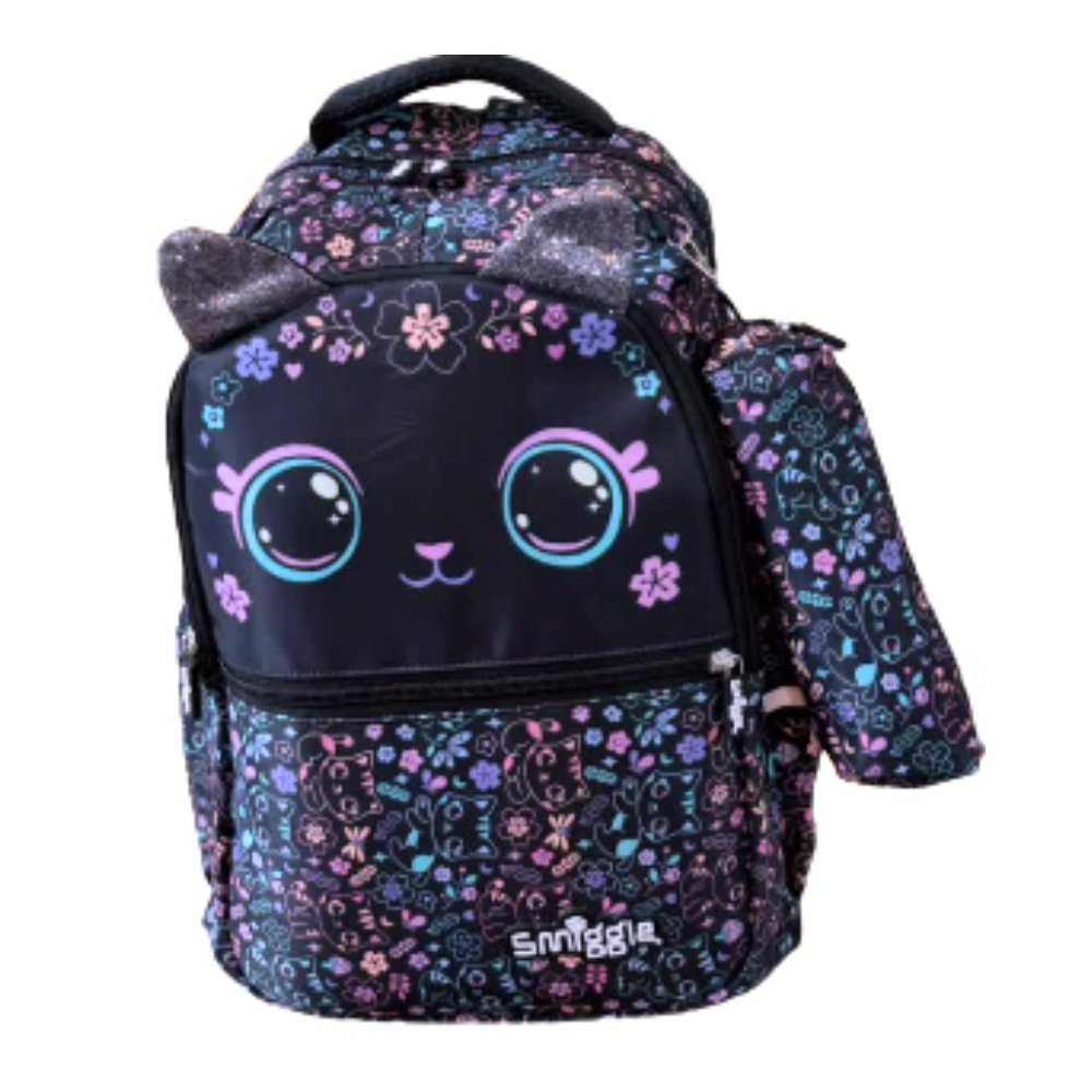 Smiggle Mochila Gatitos Negra con Cartuchera